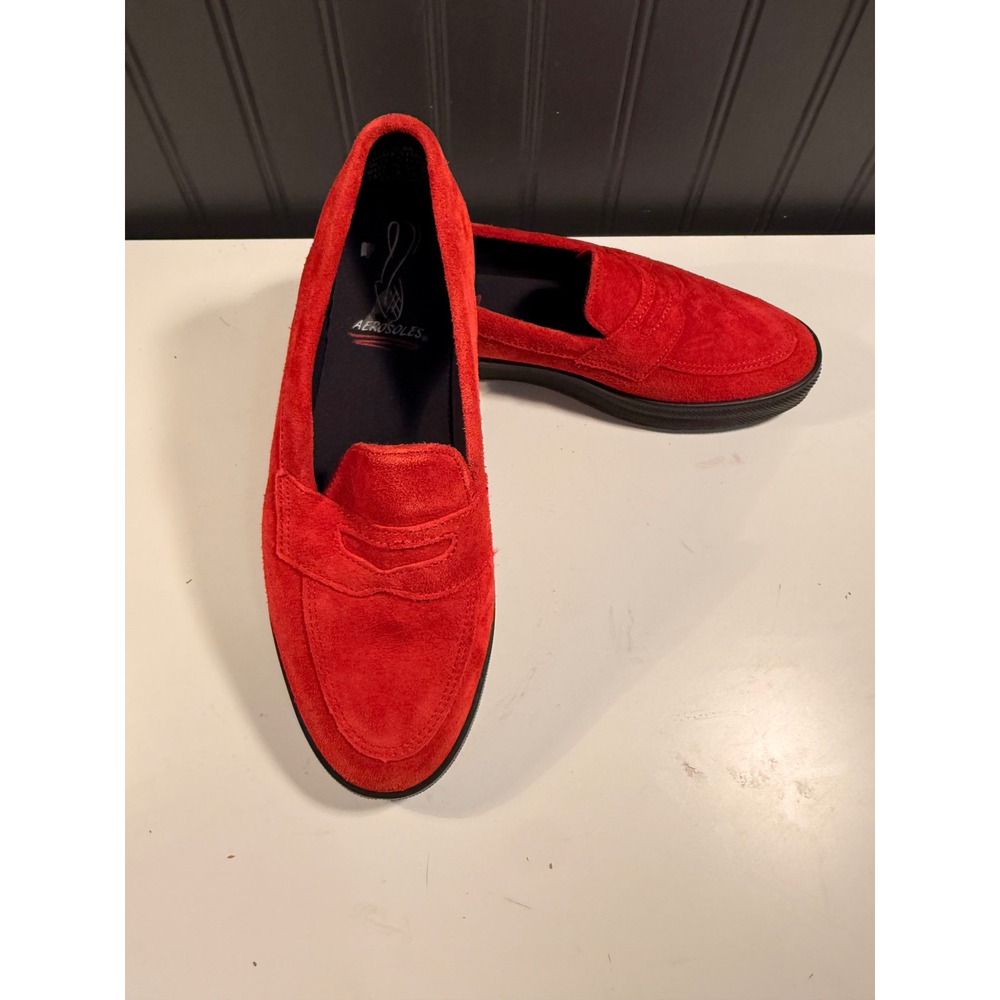 Aerosoles Drive Thru Red Suede Penny Loafers Platform Shoes WH-5106 women 7.5 M